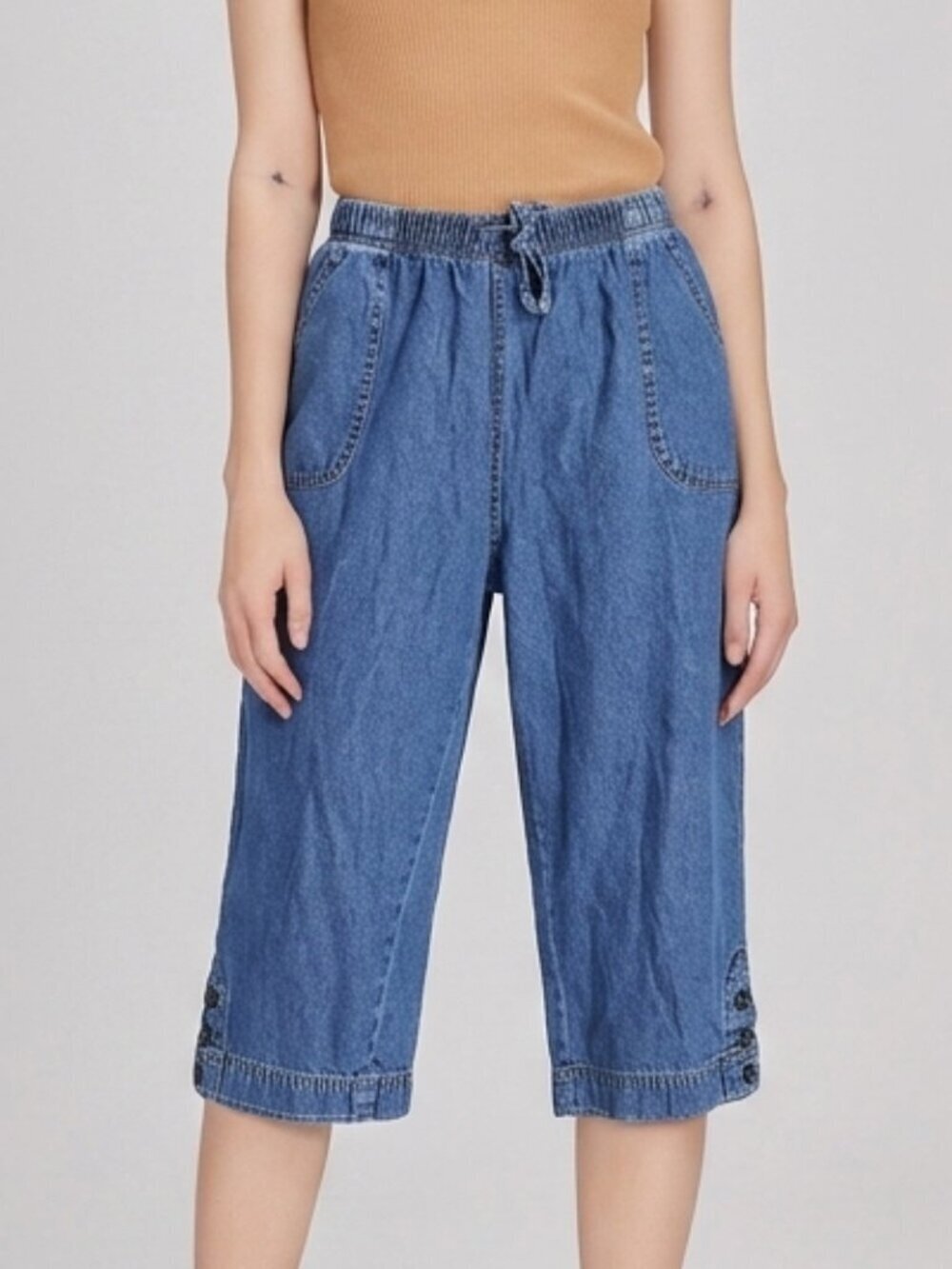 Vintage Rebecca Malone Denim Stretch Drawstring Waist Capri Pants
